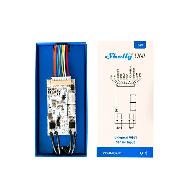 Shelly Plus UNI. Tiny Low-Voltage Smart Relay Wi-Fi Universal Module. Works with AC and DC applications.
