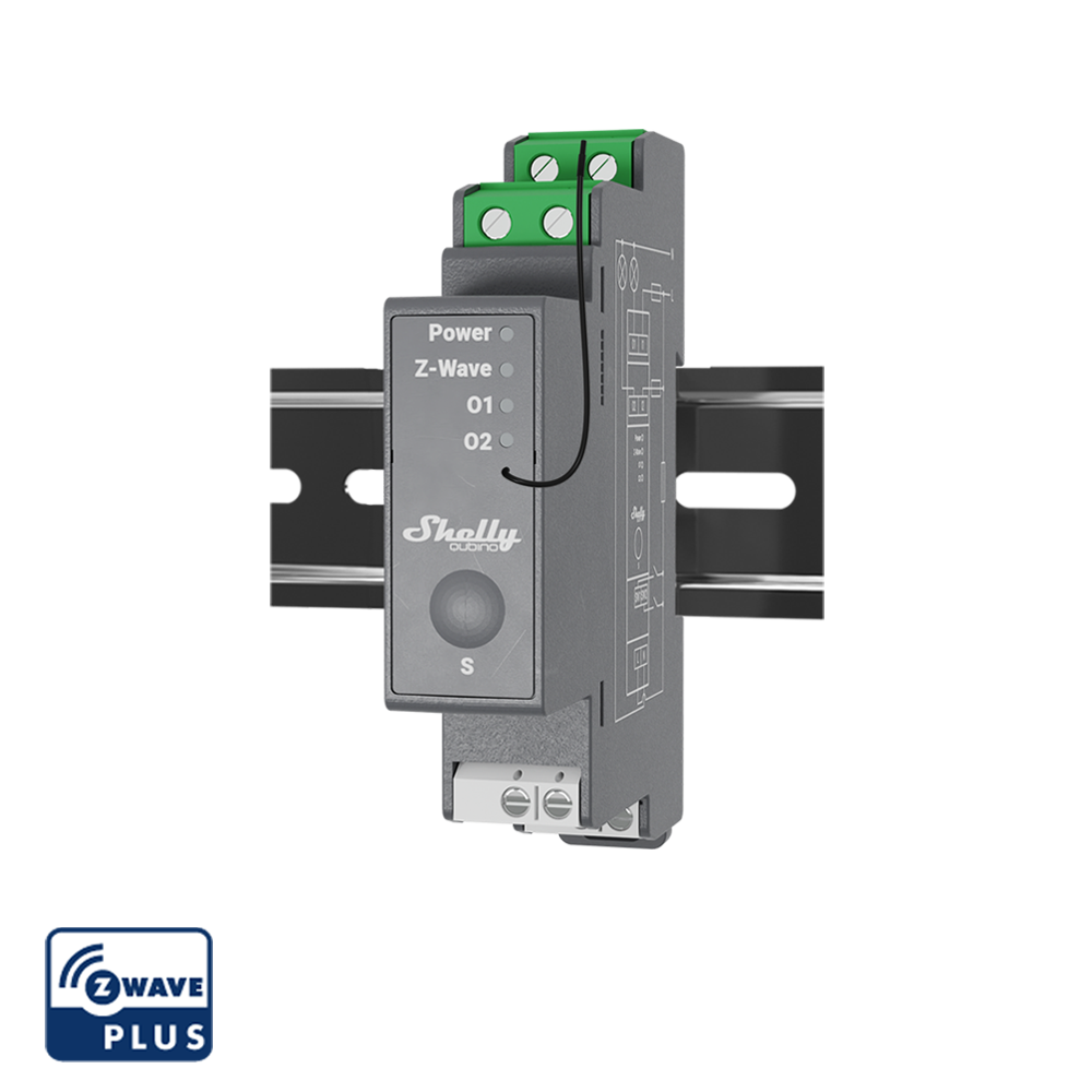 Shelly Wave Pro 2. Professional 2-channels DIN rail Z-Wave smart relay switch up to 25A. LAN connection