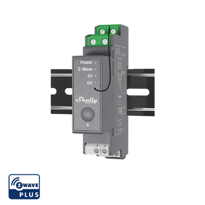 Shelly Wave Pro 2. Professional 2-channels DIN rail Z-Wave smart relay switch up to 25A. LAN connection