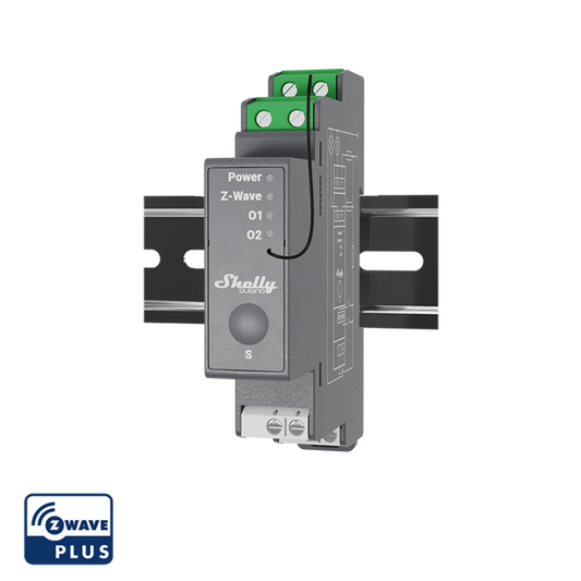 Shelly Wave Pro 2. Professional 2-channels DIN rail Z-Wave smart relay switch up to 25A. LAN connection