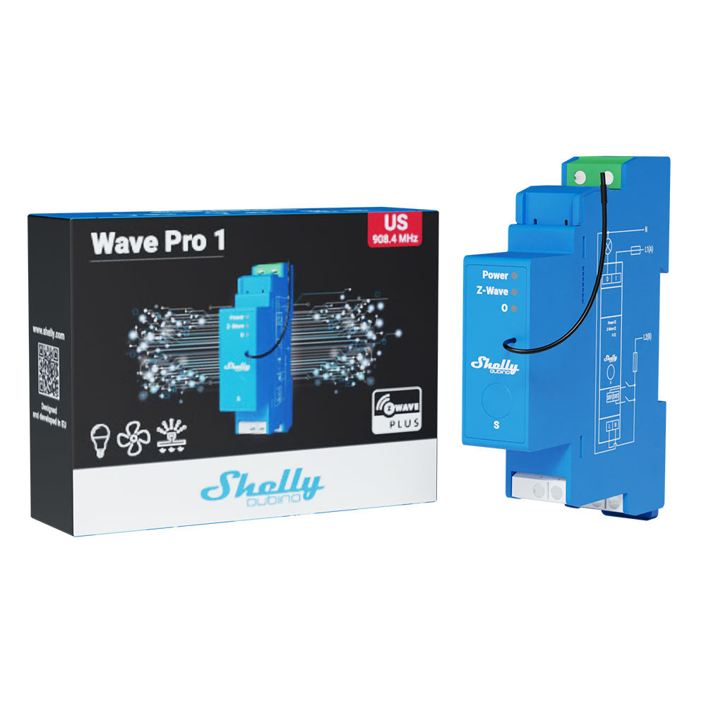 Shelly Wave Pro 1. Professional 1-channel DIN rail Z-Wave smart relay switch up to 16A. LAN connection