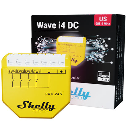 Shelly Wave I4 DC. Z-Wave DC 4 digital inputs controller for Smart Scenes and enhanced actions control.