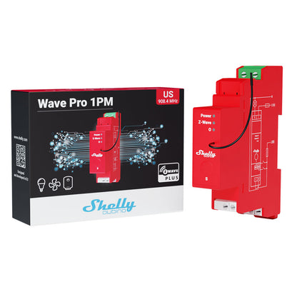 Shelly Wave Pro 1PM. Professional 1-channel DIN rail Z-Wave smart relay switch up to 16A with power metering. LAN connection