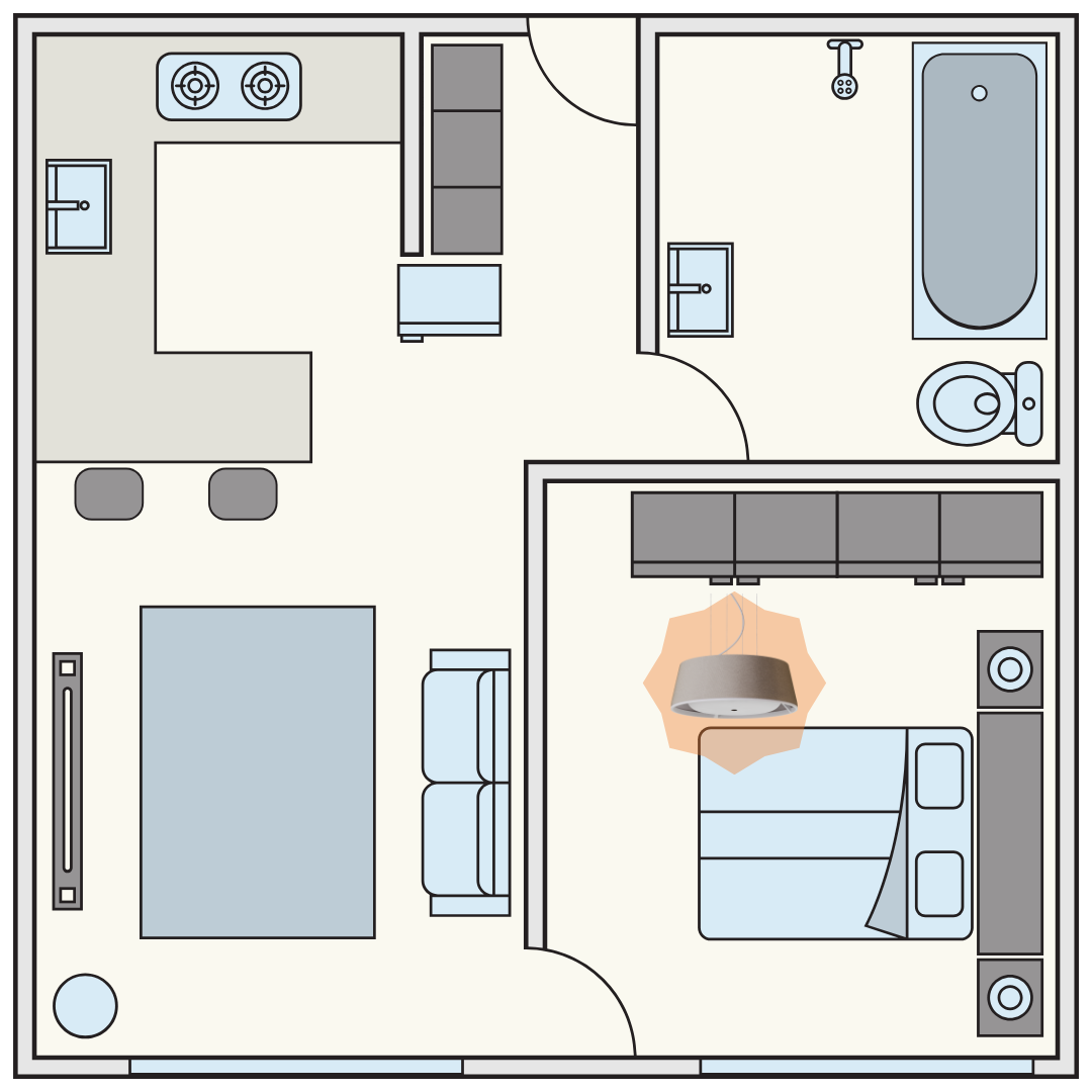 Apartment plan with a lamp in the room