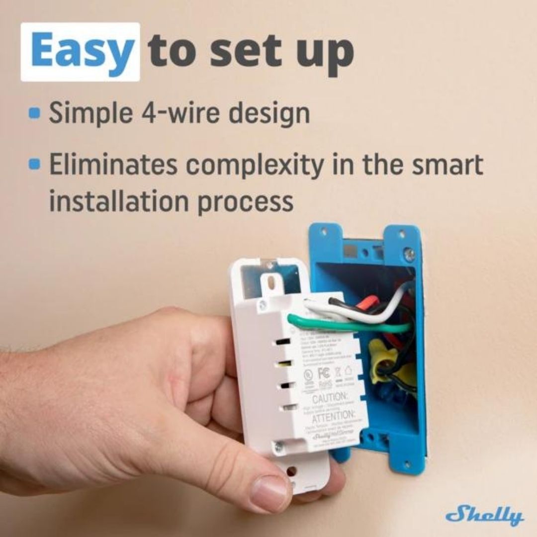 Atenuador de pared Shelly Plus Certificado por UL, Wi-Fi de próxima generación, diseño simple de 4 cables