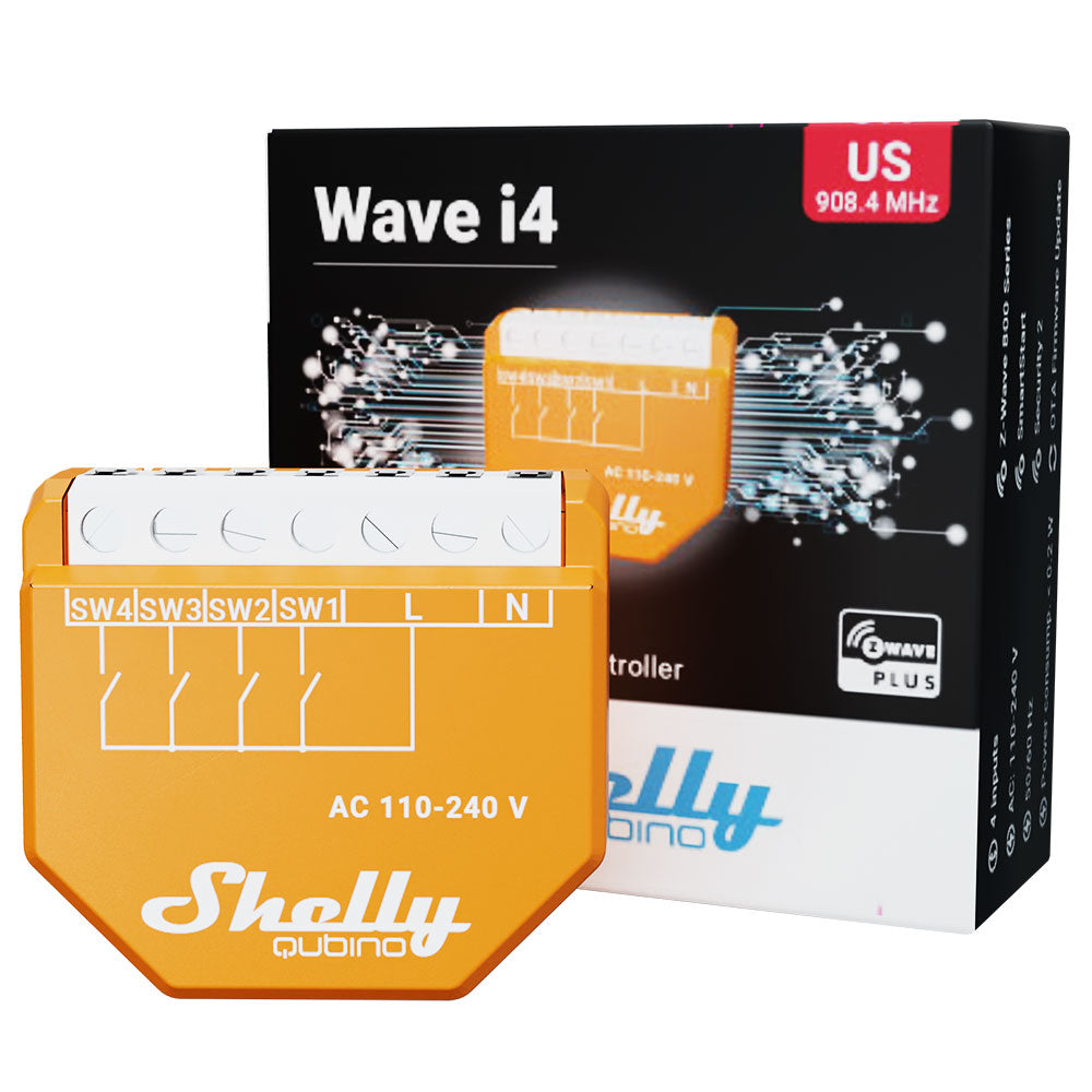 Shelly Wave I4. Z-Wave 4 digital inputs controller for Smart Scenes and enhanced actions control.