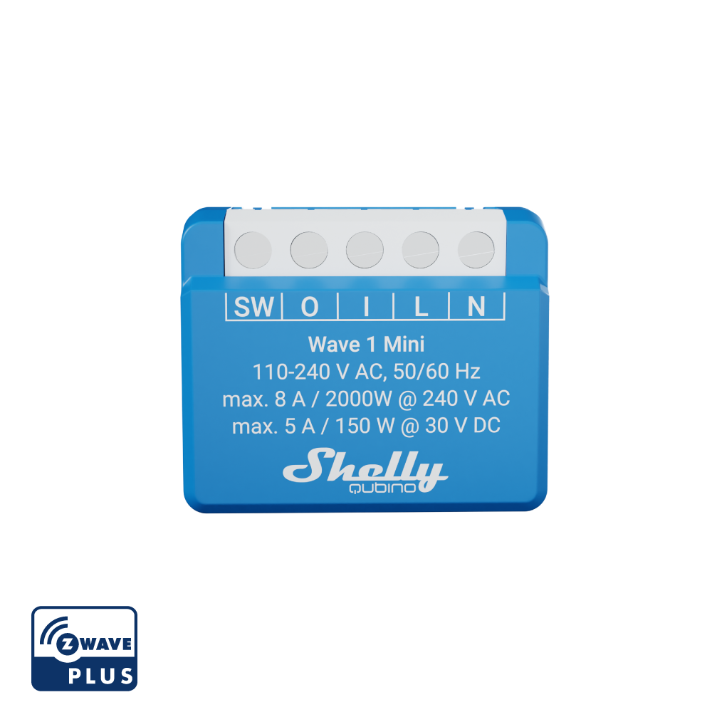 Shelly Wave 1 Mini. Smallest Z-Wave Smart Relay Switch, 1 channel 8A, dry contacts