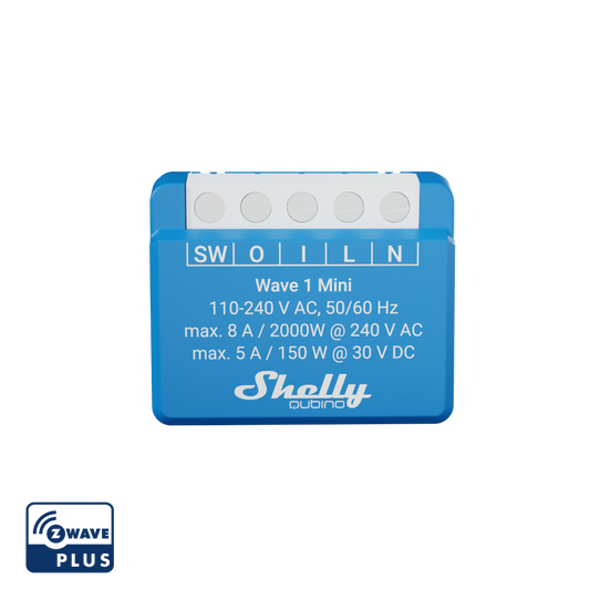 Shelly Wave 1 Mini. Smallest Z-Wave Smart Relay Switch, 1 channel 8A, dry contacts