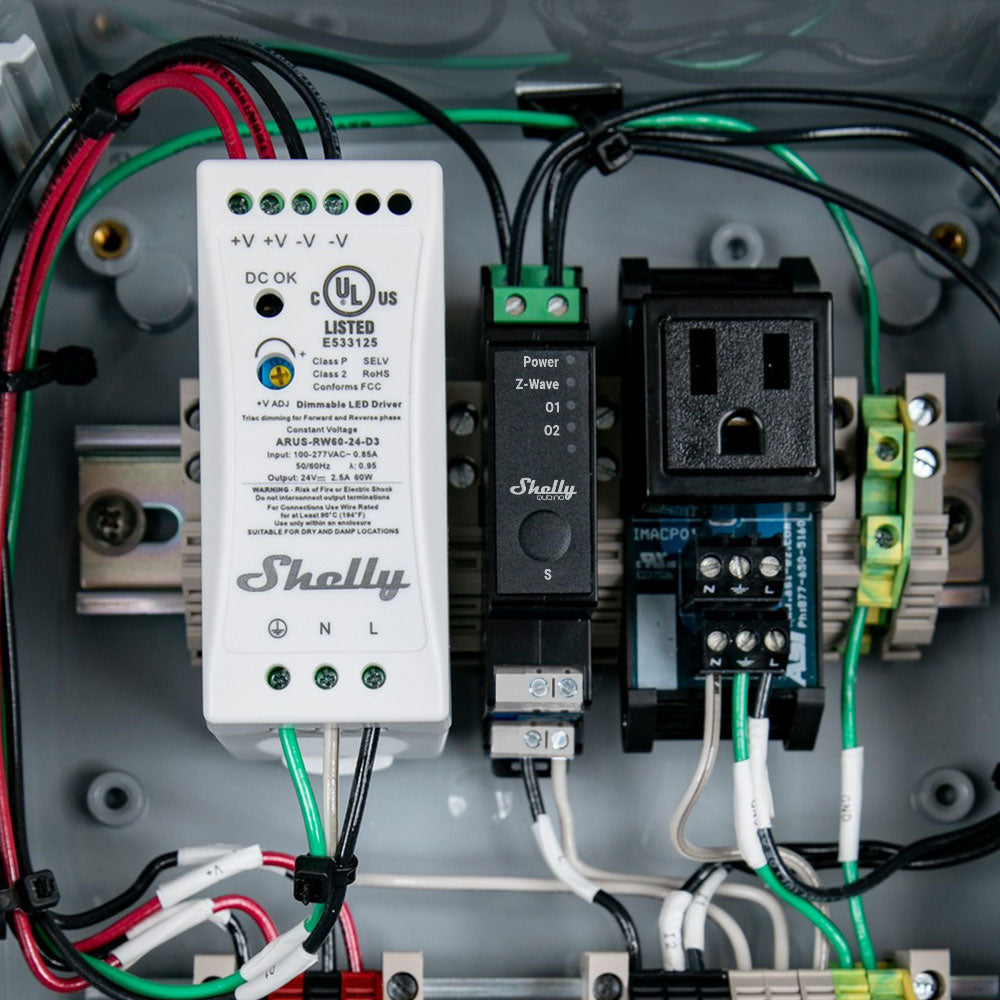 Shelly Wave Pro 2PM. Professional 2-channels DIN rail Z-Wave smart relay up to 25A with power metering. LAN connection