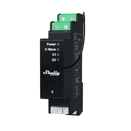 Shelly Wave Pro 2PM. Professional 2-channels DIN rail Z-Wave smart relay up to 25A with power metering. LAN connection