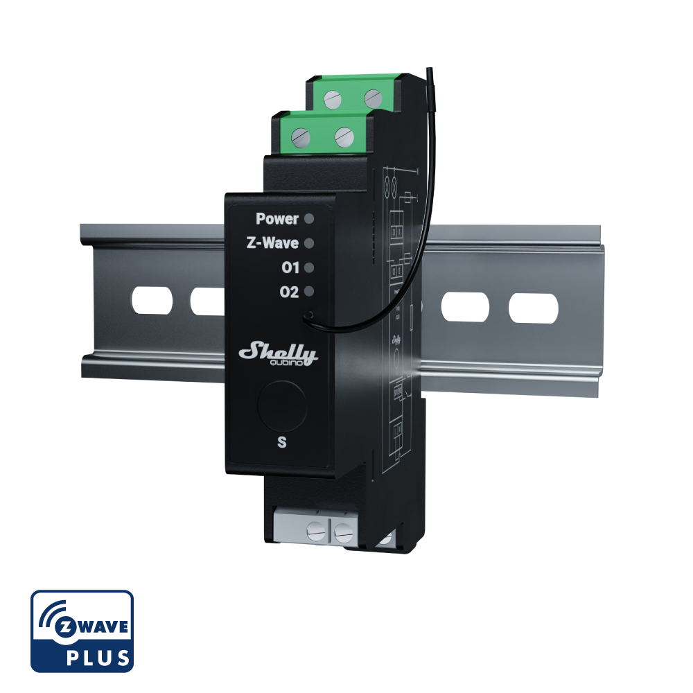 Shelly Wave Pro 2PM. Professional 2-channels DIN rail Z-Wave smart relay up to 25A with power metering. LAN connection