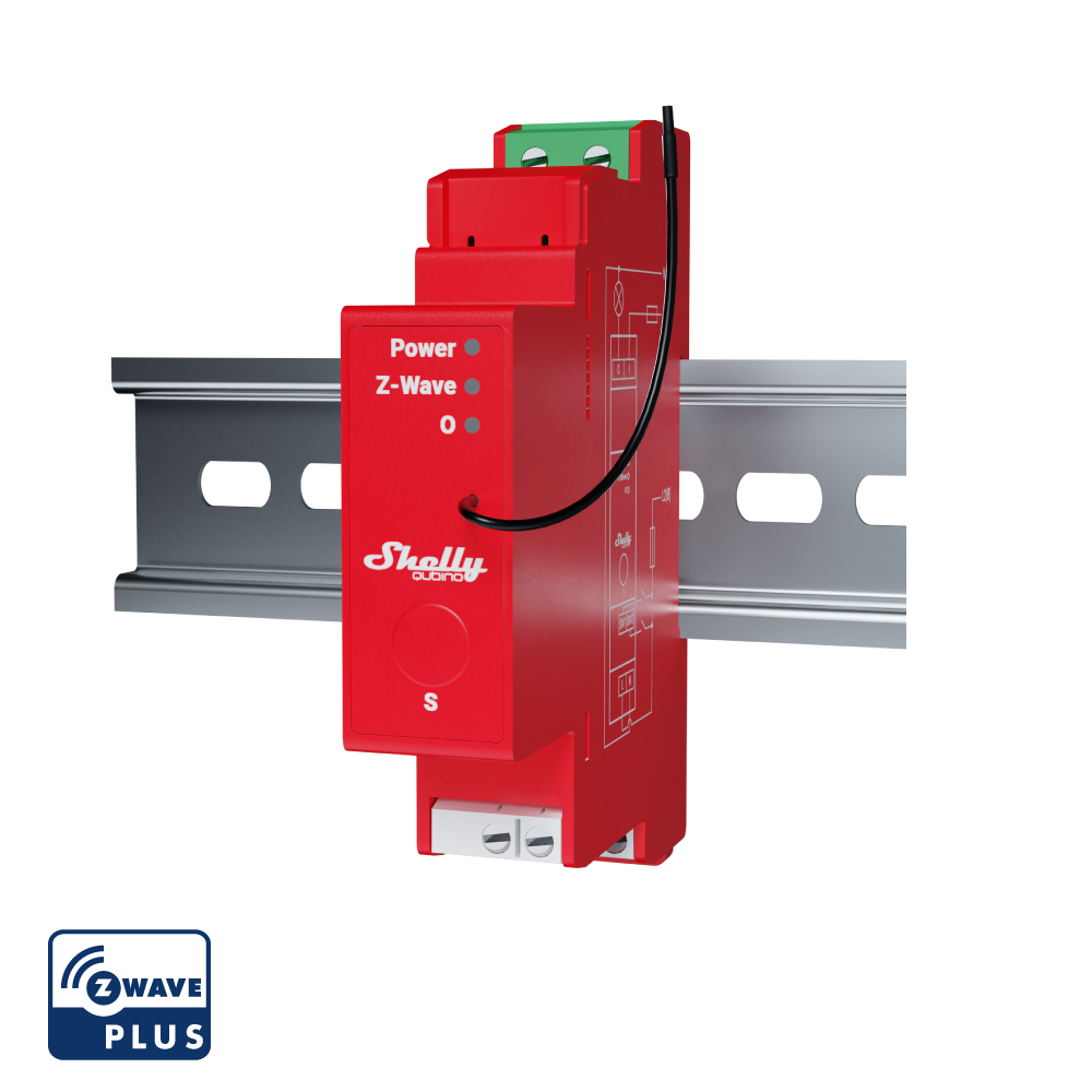 Shelly Wave Pro 1PM. Professional 1-channel DIN rail Z-Wave smart relay switch up to 16A with power metering. LAN connection