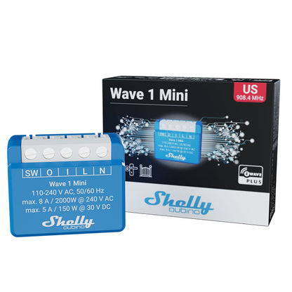 Shelly Wave 1 Mini. Smallest Z-Wave Smart Relay Switch, 1 channel 8A, dry contacts